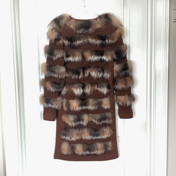 Jo No Fui Brown Wool Sweater Coat with Fox Fur - Picture 4 of 9